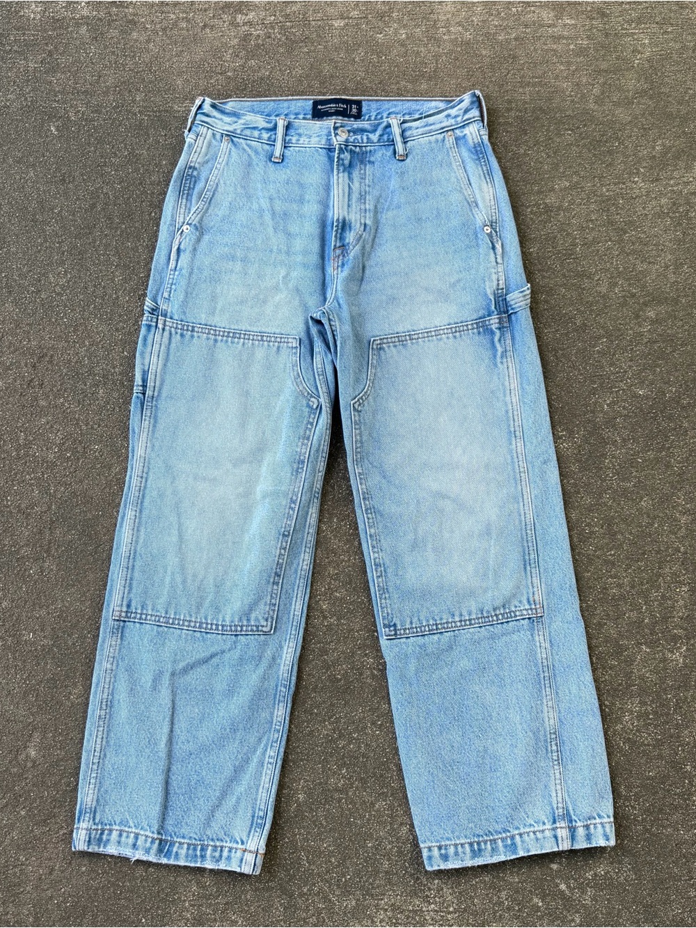Abercrombie & Fitch Rigid Denim Baggy Double Knee Carpenter Jeans 31x30 Frayed